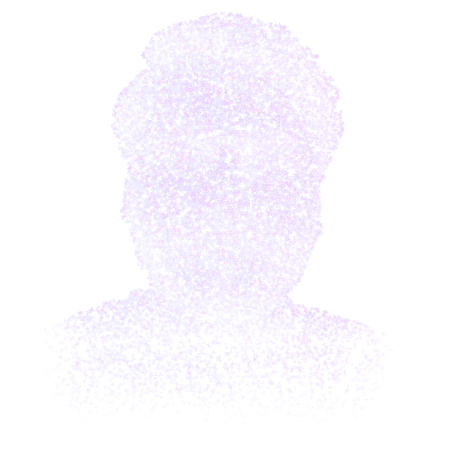 Ahmad Hassan, rendered as a cyan and violet triangular particle portrait